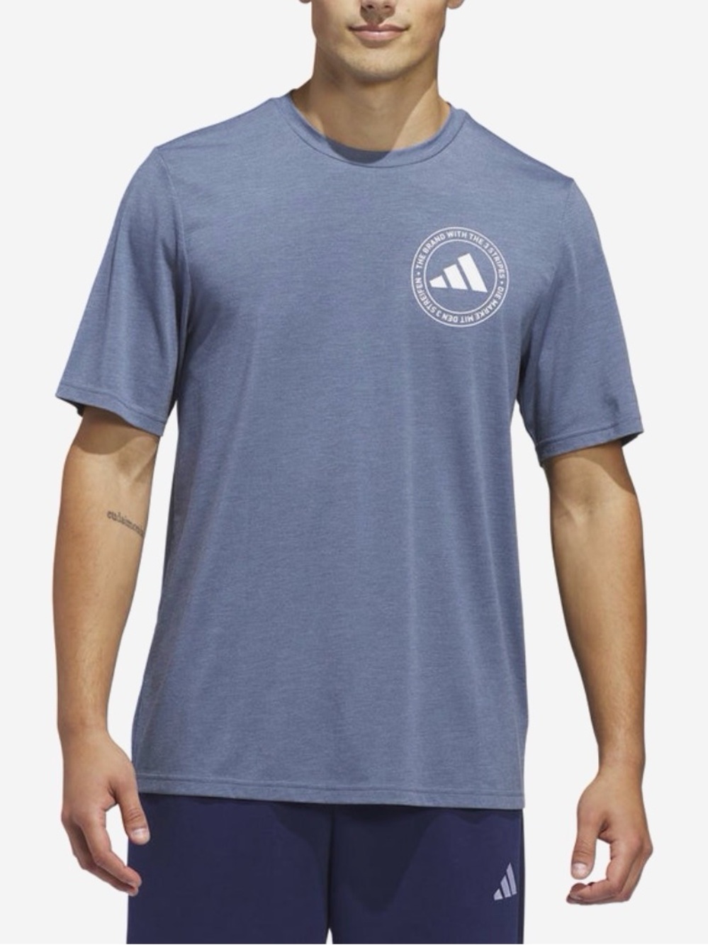 adidas Men's Slate Blue Short Sleeve Crew Tee with Chest Logo Size L